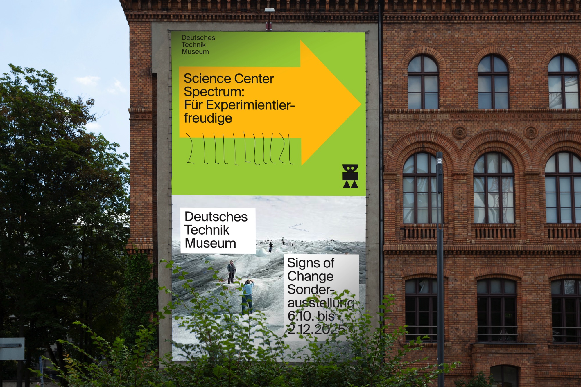 Werbeplakat des Deutschen Technikmuseums für das Science Center Spectrum und die Sonderausstellung "Signs of Change" vom 6.10. bis 2.12.2023.